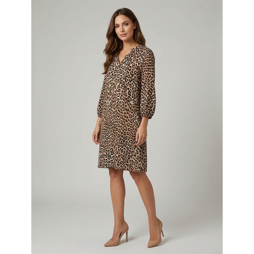 Chico's Leopard Print‎ Shift Dress Size 0 Small Brown Animal Print Mobwife Chic